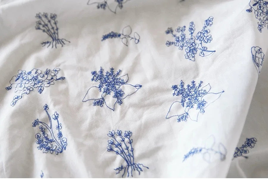 Blue Floral Embroidered Fabric