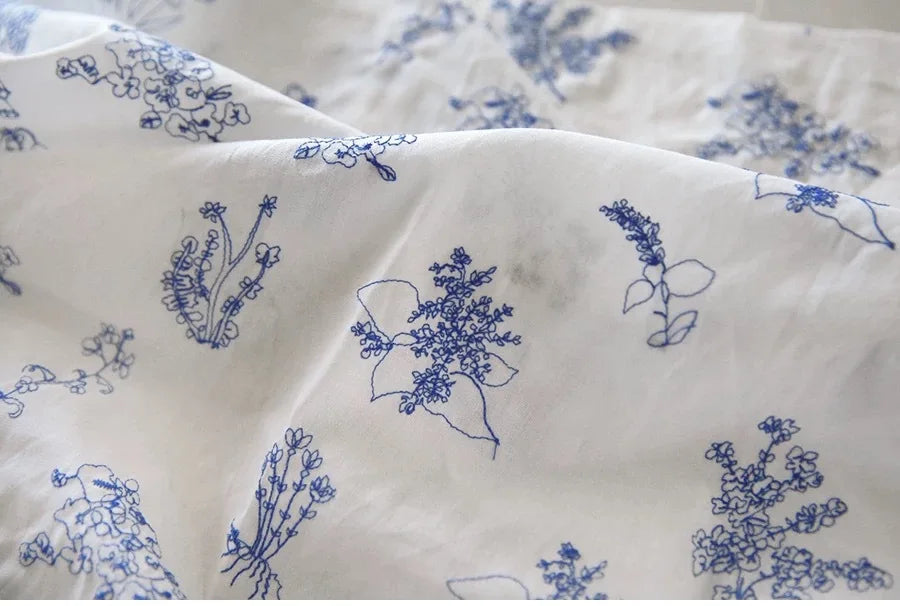 Blue Floral Embroidered Fabric