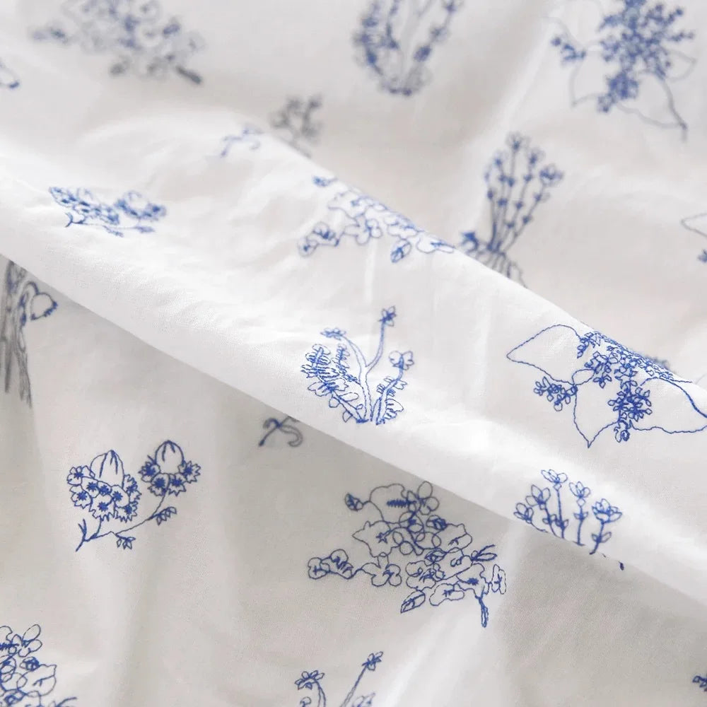 Blue Floral Embroidered Fabric