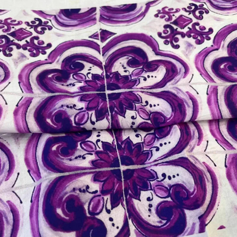 Blue and White Porcelain and Vase Printed Poplin Cotton Fabric