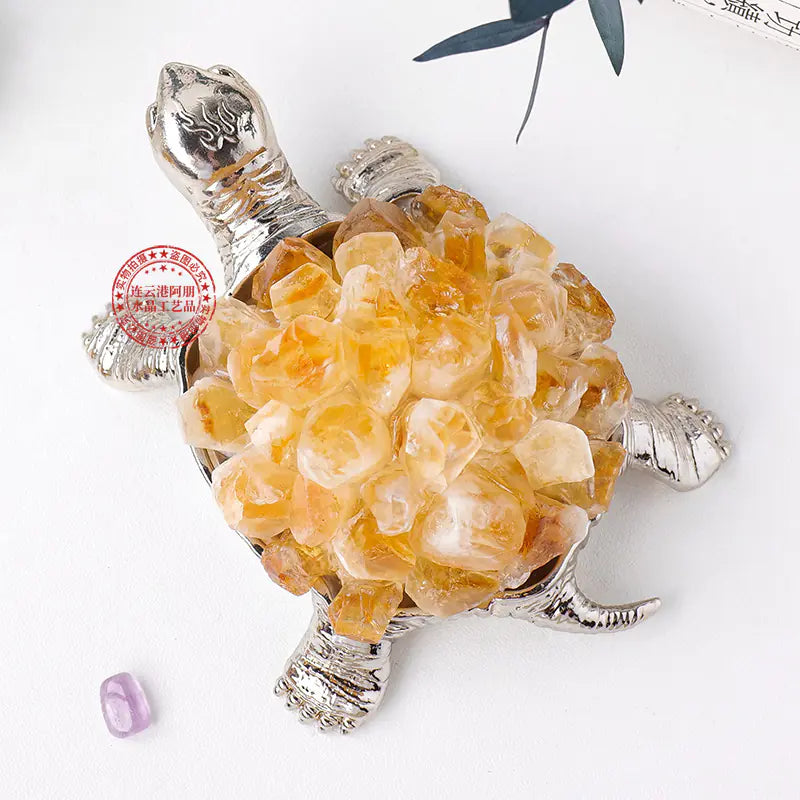 Natural Crystal Turtle Figurine with Amethyst & Citrine