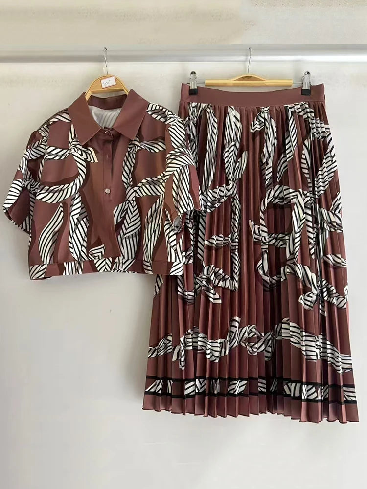 Retro Geometric Two-Piece Skirt Set