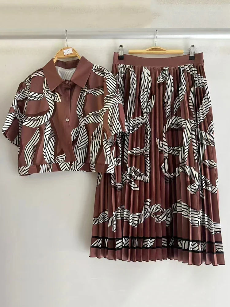 Retro Geometric Two-Piece Skirt Set