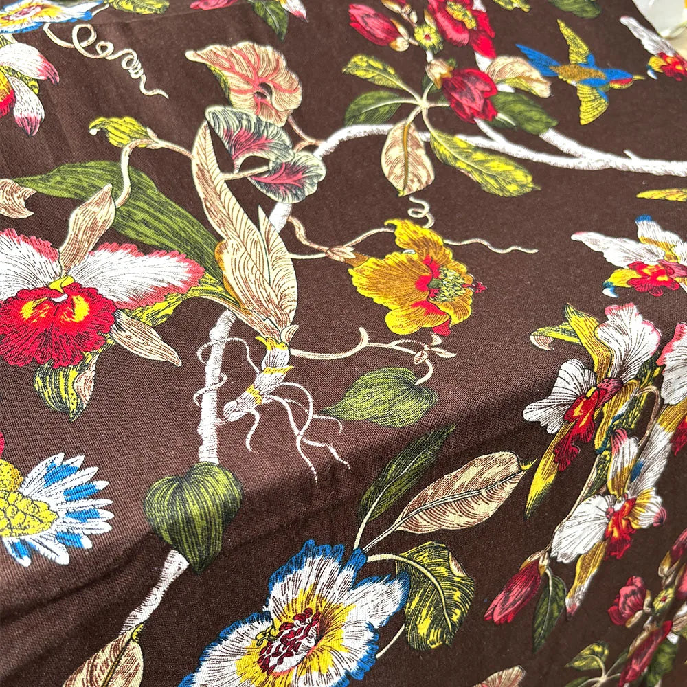 Classic Floral and Bird Linen Cotton Printed Fabric