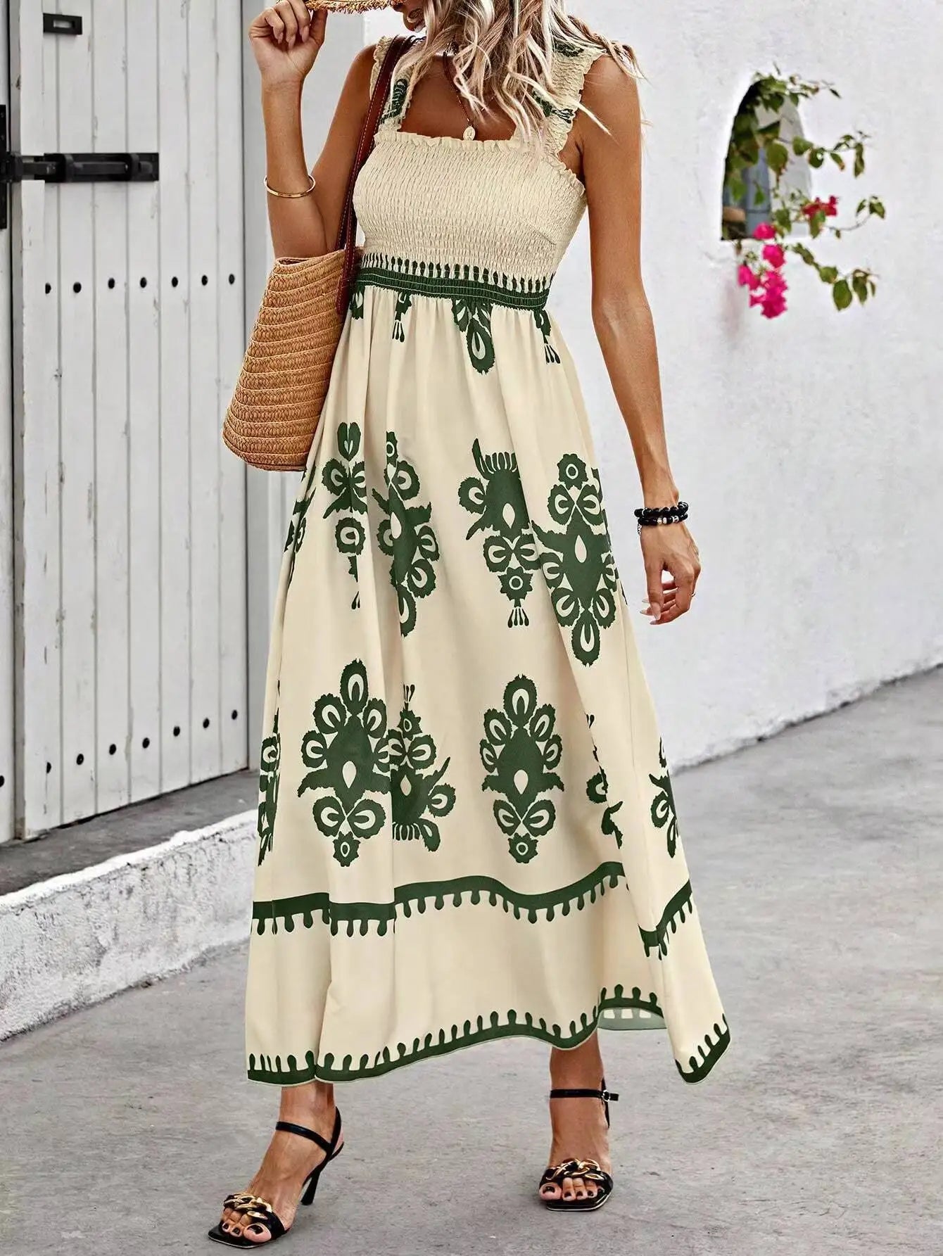 Summer Floral Spaghetti Strap Maxi Dress - Lightweight