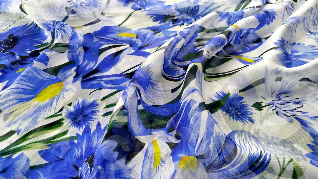 Printed Blue Flowers White Porcelain