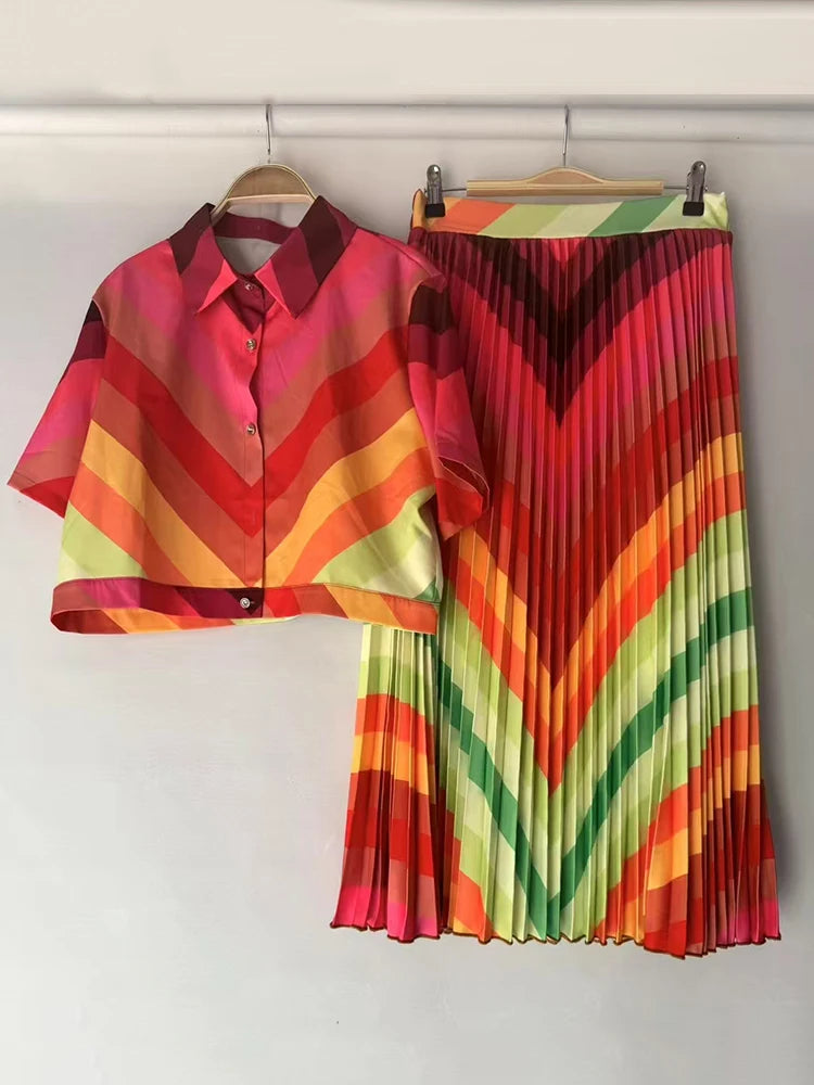 Retro Geometric Two-Piece Skirt Set