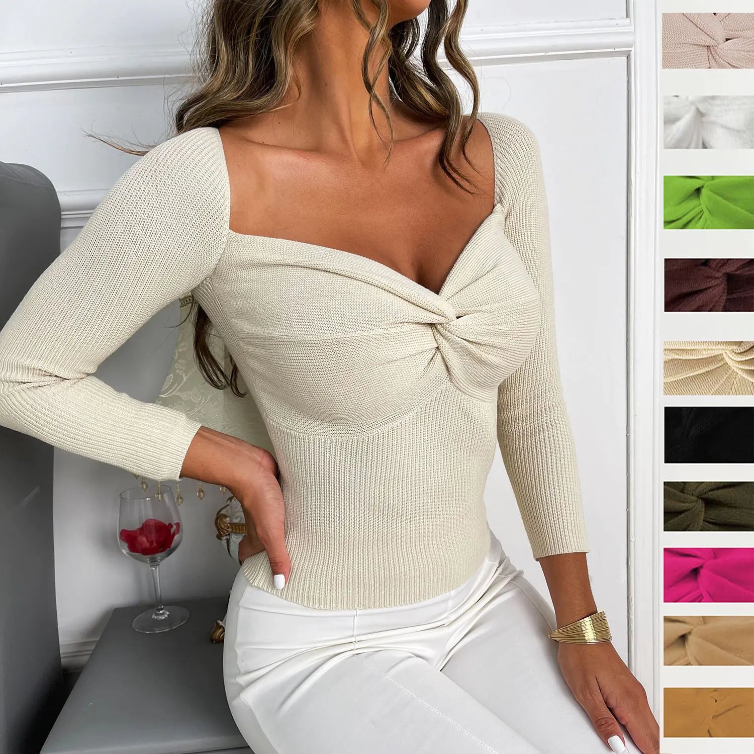 Women's Long Sleeve Cross-Front Sweater