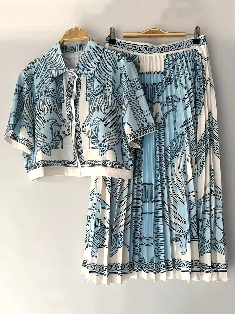 Retro Geometric Two-Piece Skirt Set