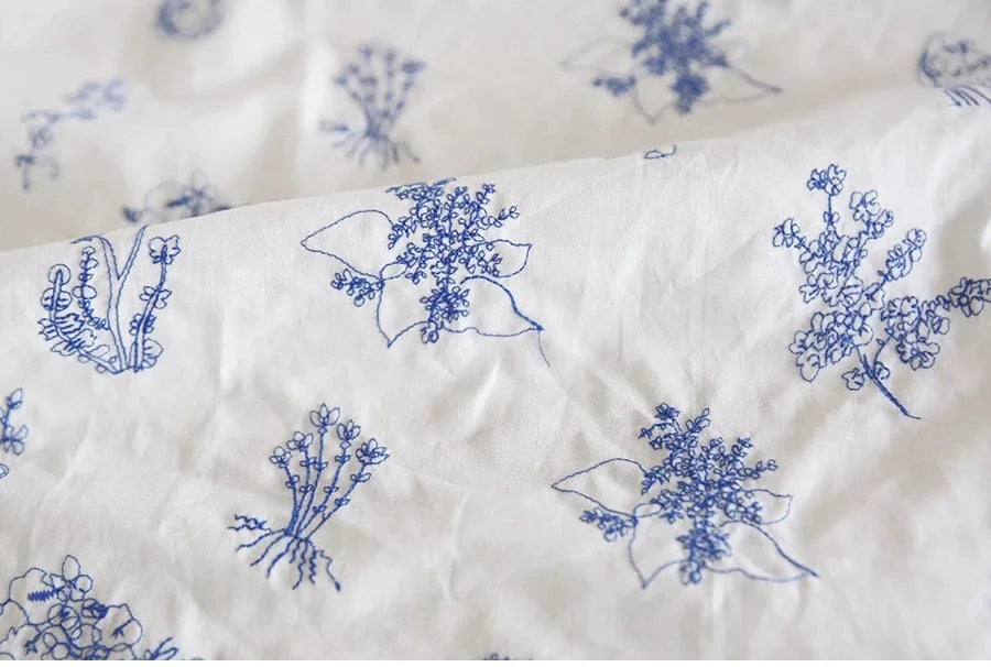 Blue Floral Embroidered Fabric