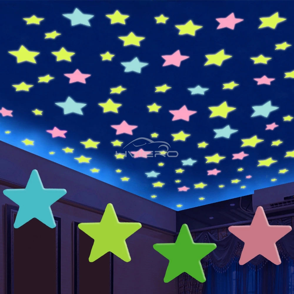 50X Glowing 3D Stars Glow in Dark on Wall Stickers