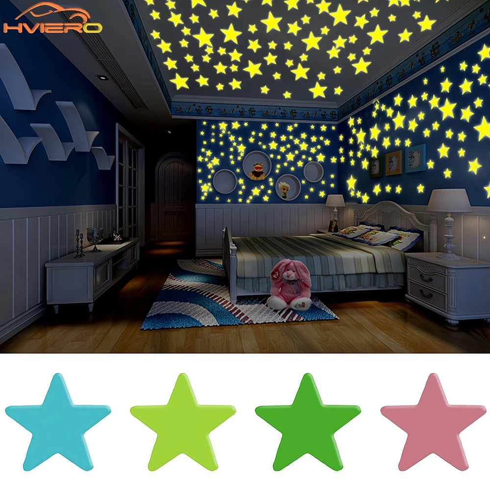 50X Glowing 3D Stars Glow in Dark on Wall Stickers