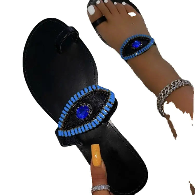 Sapphire Rhinestone Flat Slippers for Large Sizes