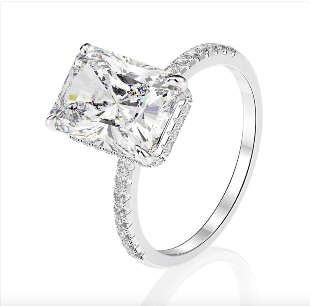 Emerald-Cut Rectangular Flower Ring