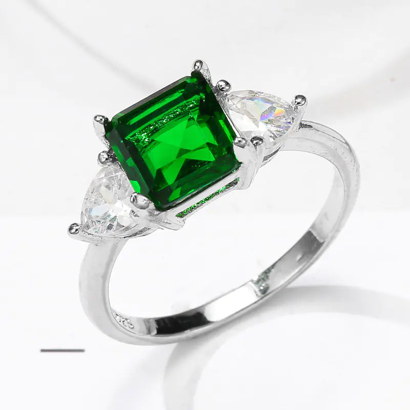 Emerald Green Diamond Ring - 18K Gold Plated
