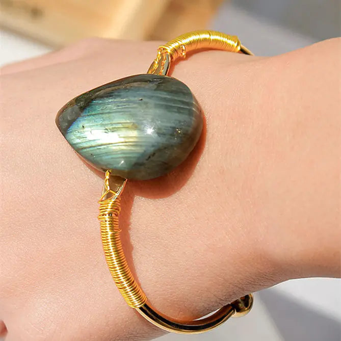 Handmade Braided Labradorite Water Drop Leaf Bracelet