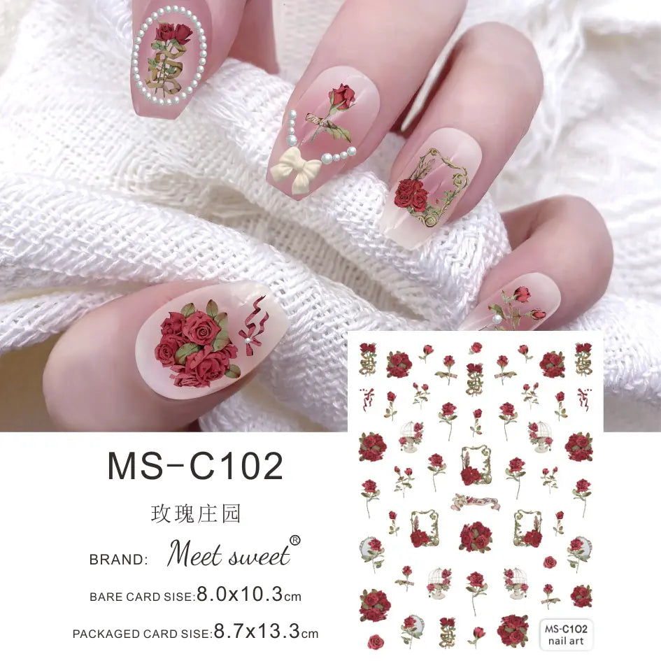 Nail Art Stickers - Camellia, Lily, and Poppy Designs