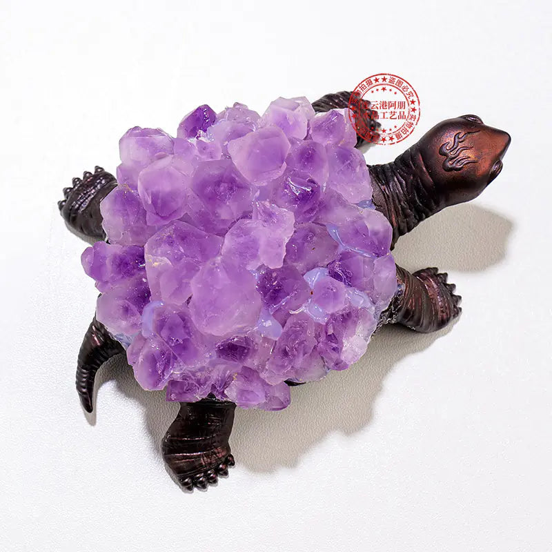 Natural Crystal Turtle Figurine with Amethyst & Citrine