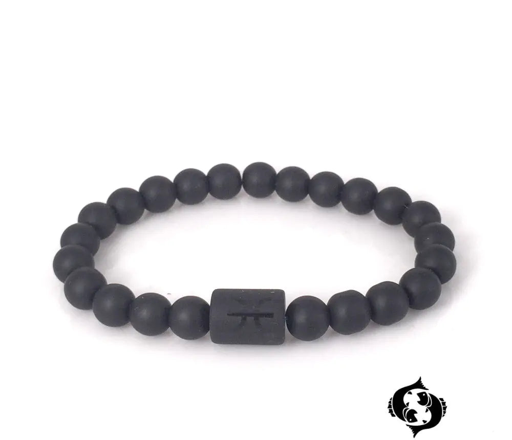 Frosted Black Onyx Beaded Zodiac Sign Bracelet