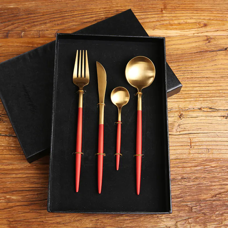 Portuguese Burgundy Gold Stainless Steel Cutlery Set