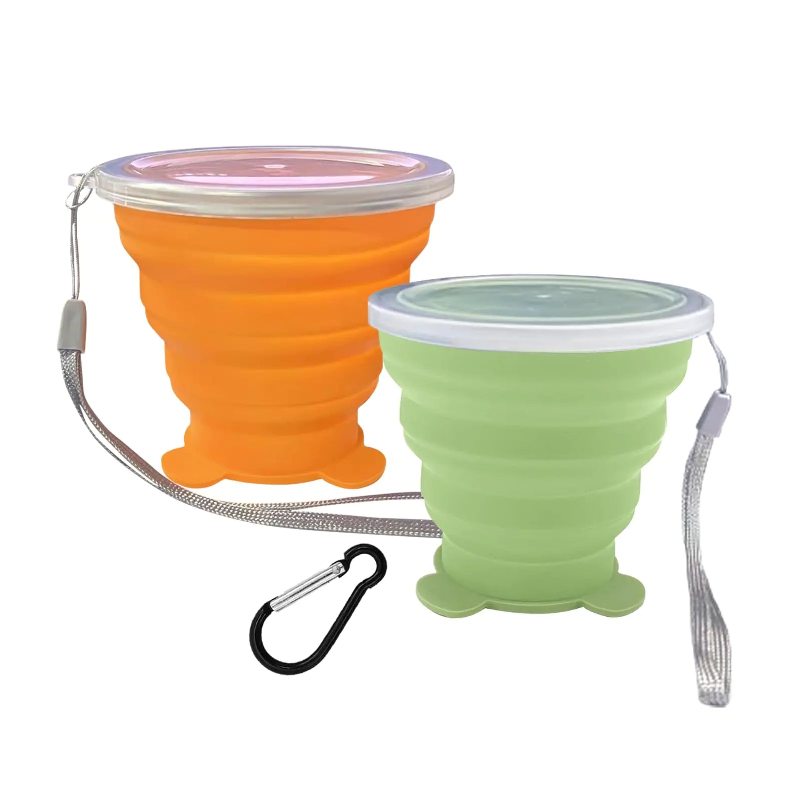 2 Pcs Collapsible Cup Silicone Collapsible Travel Cup Expandable Folding Camping Drinking Cup with Lids Reusable Small Portable Mugs Cup for Travel Camping HikingOutdoor Sports (Orange&Green)