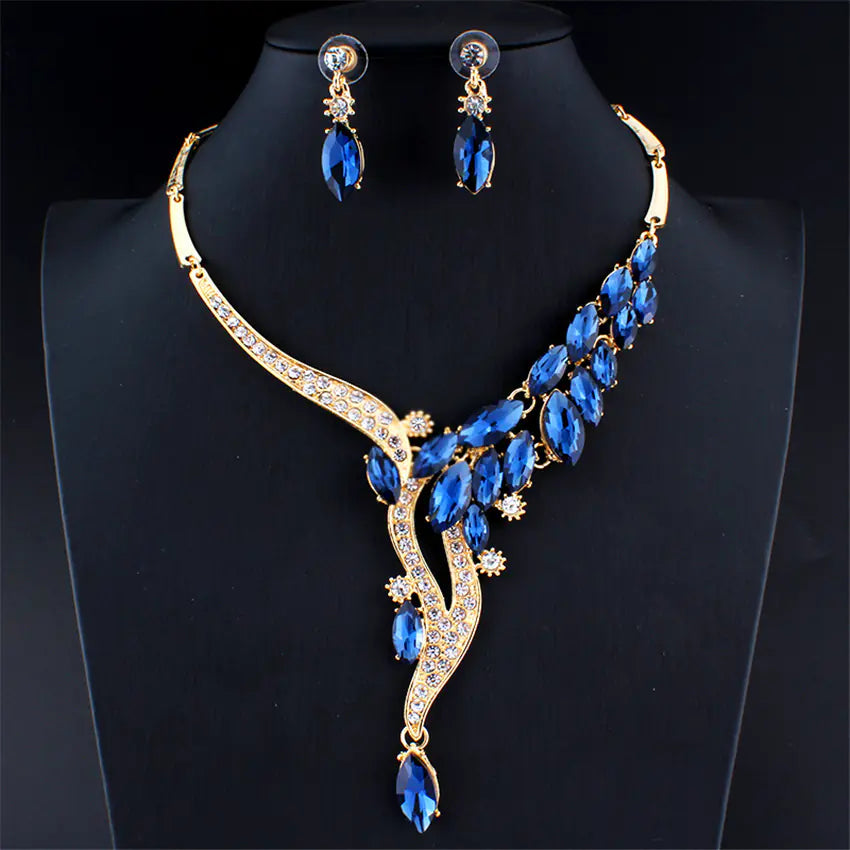 Bridal Jewelry Set with Leaf Necklace and Earrings