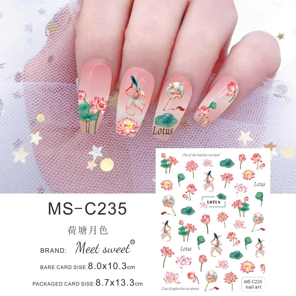 Nail Art Stickers - Camellia, Lily, and Poppy Designs