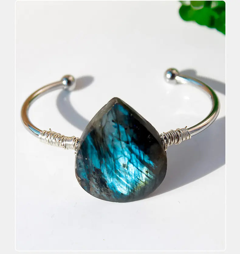 Handmade Braided Labradorite Water Drop Leaf Bracelet