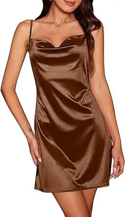 Satin Backless Lace-Up Dress