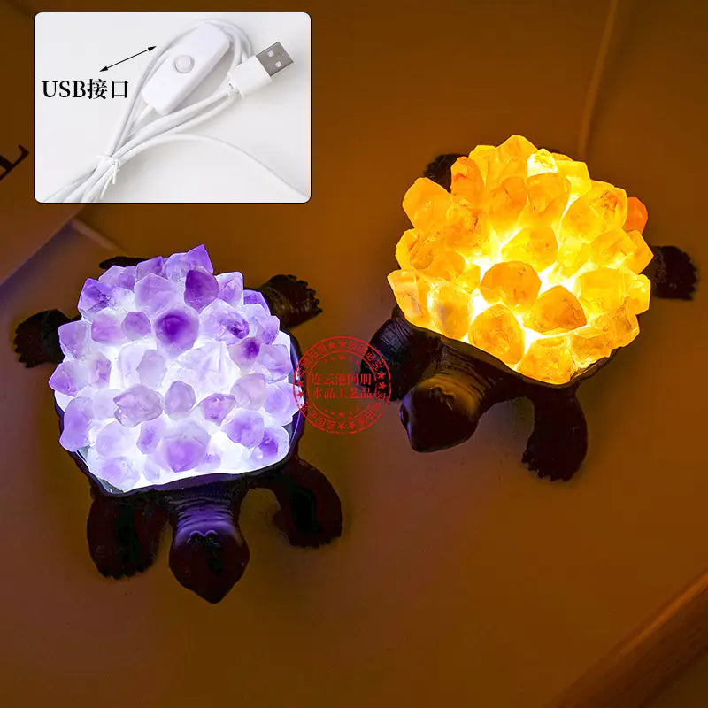 Natural Crystal Turtle Figurine with Amethyst & Citrine