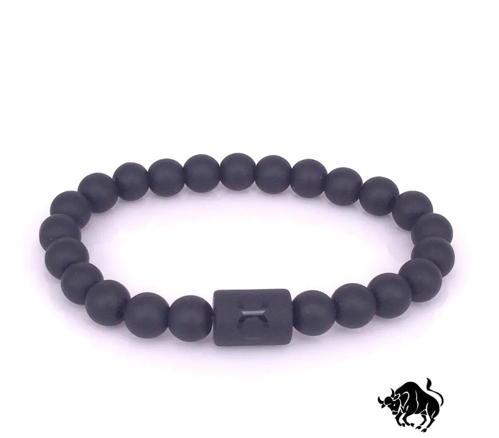 Frosted Black Onyx Beaded Zodiac Sign Bracelet