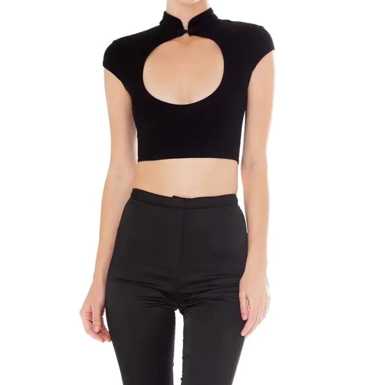 Hollow Front Tight Fit Sexy T-Shirt