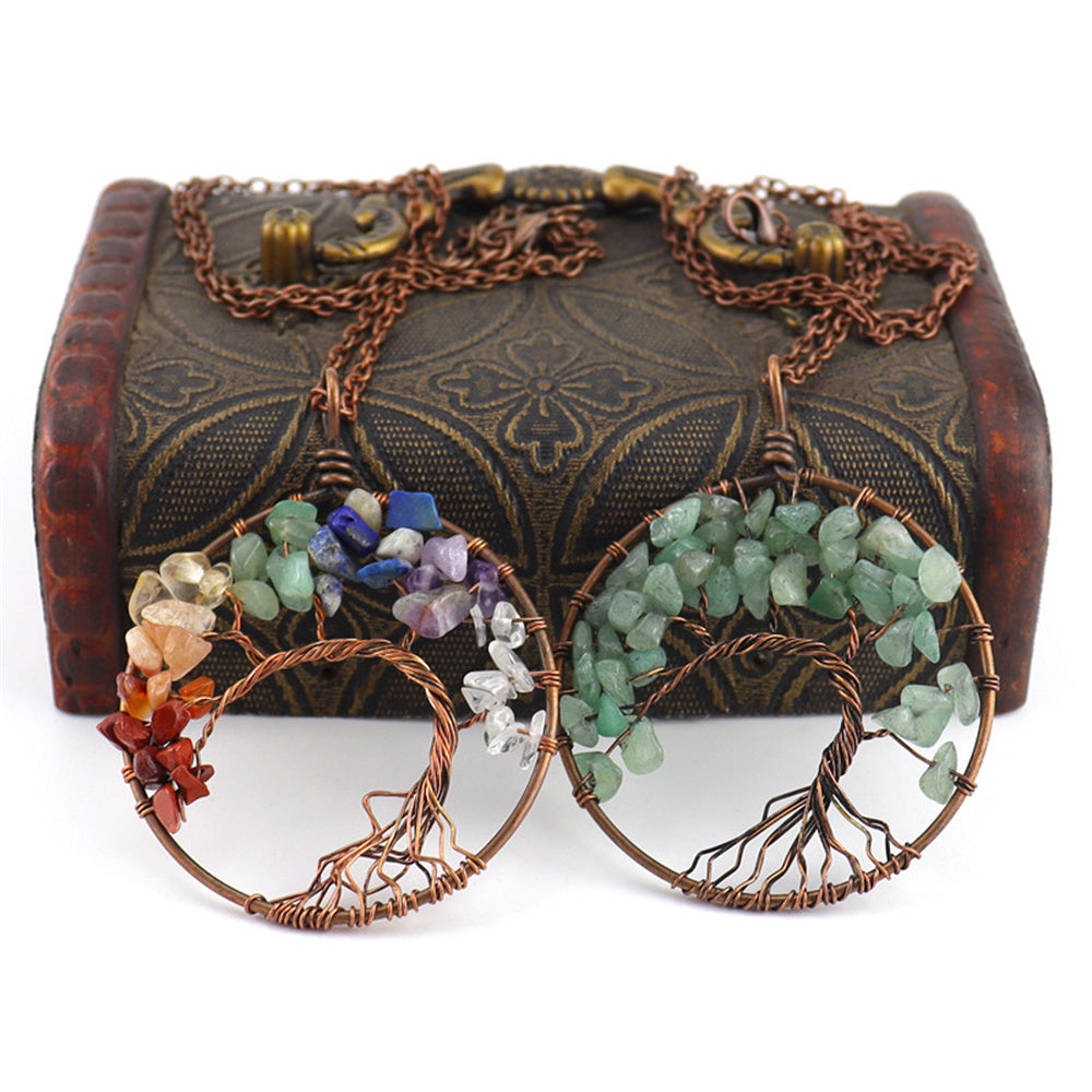 7 Chakra Natural Stone Tree of Life Pendant Necklace