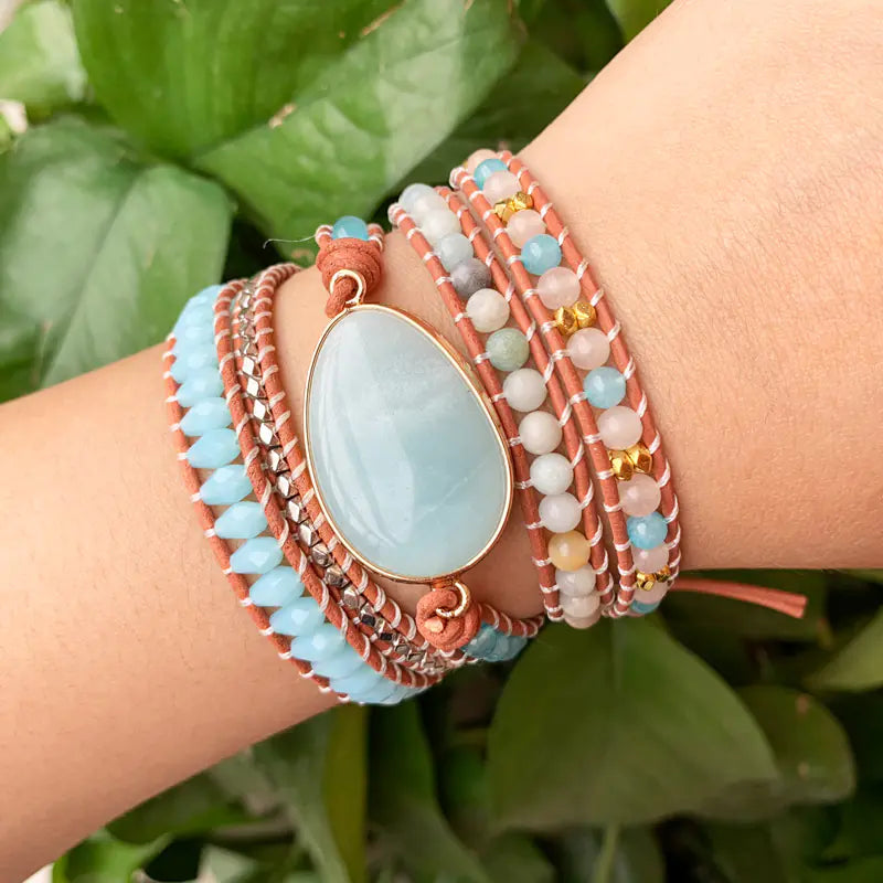 Handmade Multi-Layer Beaded Bracelet with Natural Stone