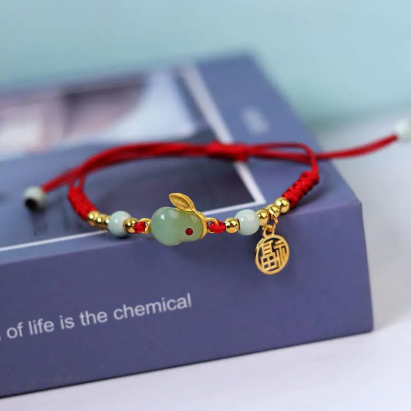Red Rope Knitting Zodiac Jade Rabbit Bracelet