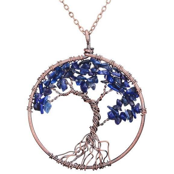 Colorful Crystal Chip Tree of Life Necklace