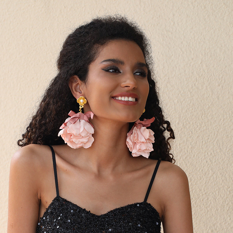 Handmade Fabric Flower Earrings - Fashionable Design