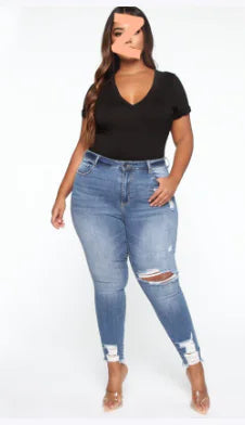Plus Size Ripped Denim Jeans for Women