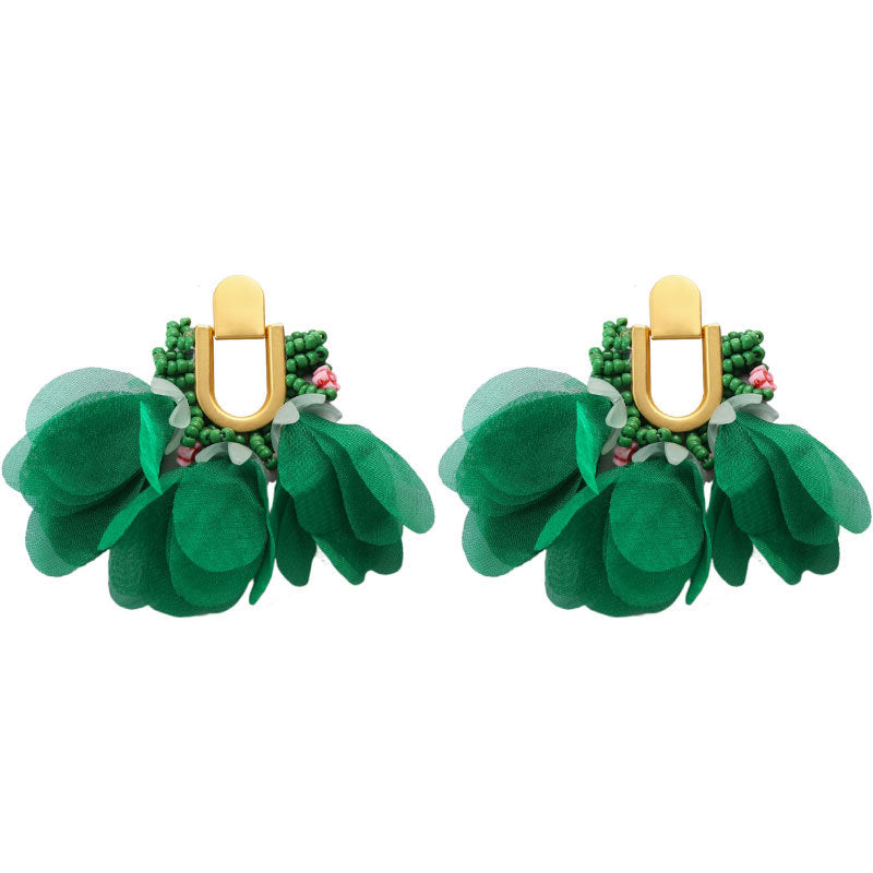 Handmade Fabric Flower Earrings - Fashionable Design
