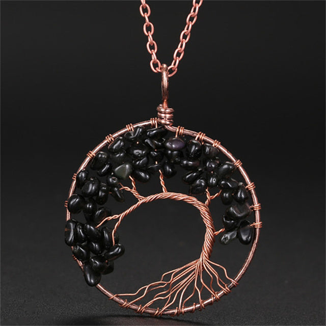 7 Chakra Natural Stone Tree of Life Pendant Necklace