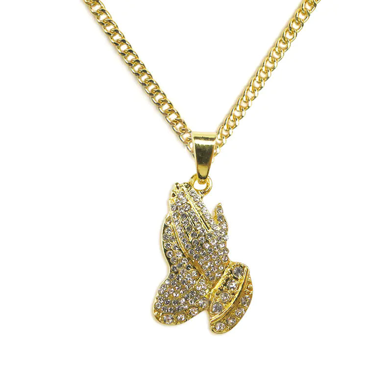 Prayer Hand Necklace, Peace Necklace, Hip Hop Necklace
