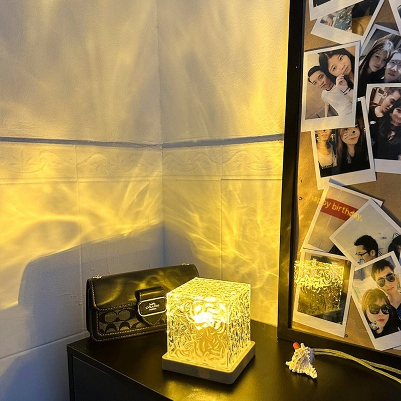 LED Water Ripple Ambient Night Light USB Rotating Projection Crystal Table Lamp RGB Dimmable Home Decoration 16 Color Gifts +