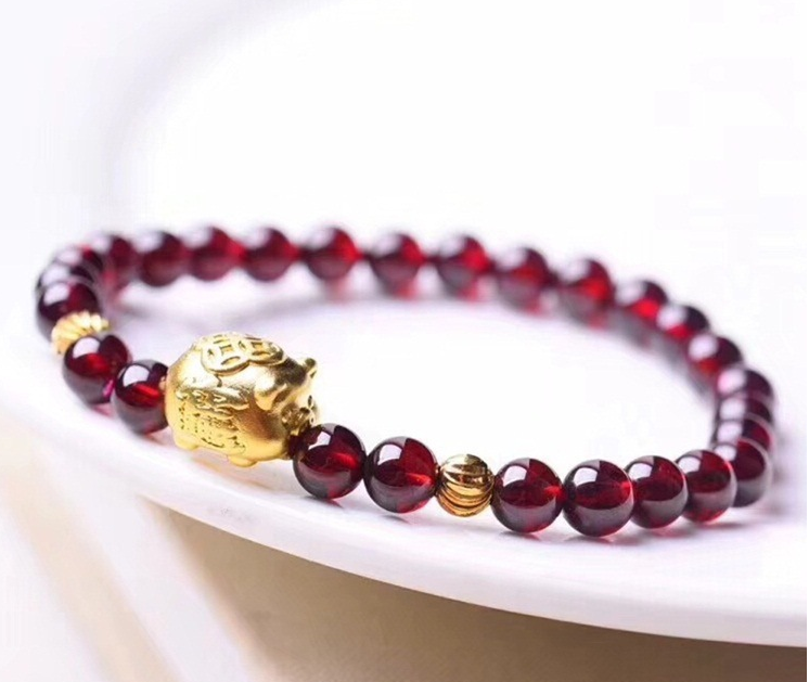 Garnet Zodiac Pig Gold Bracelet