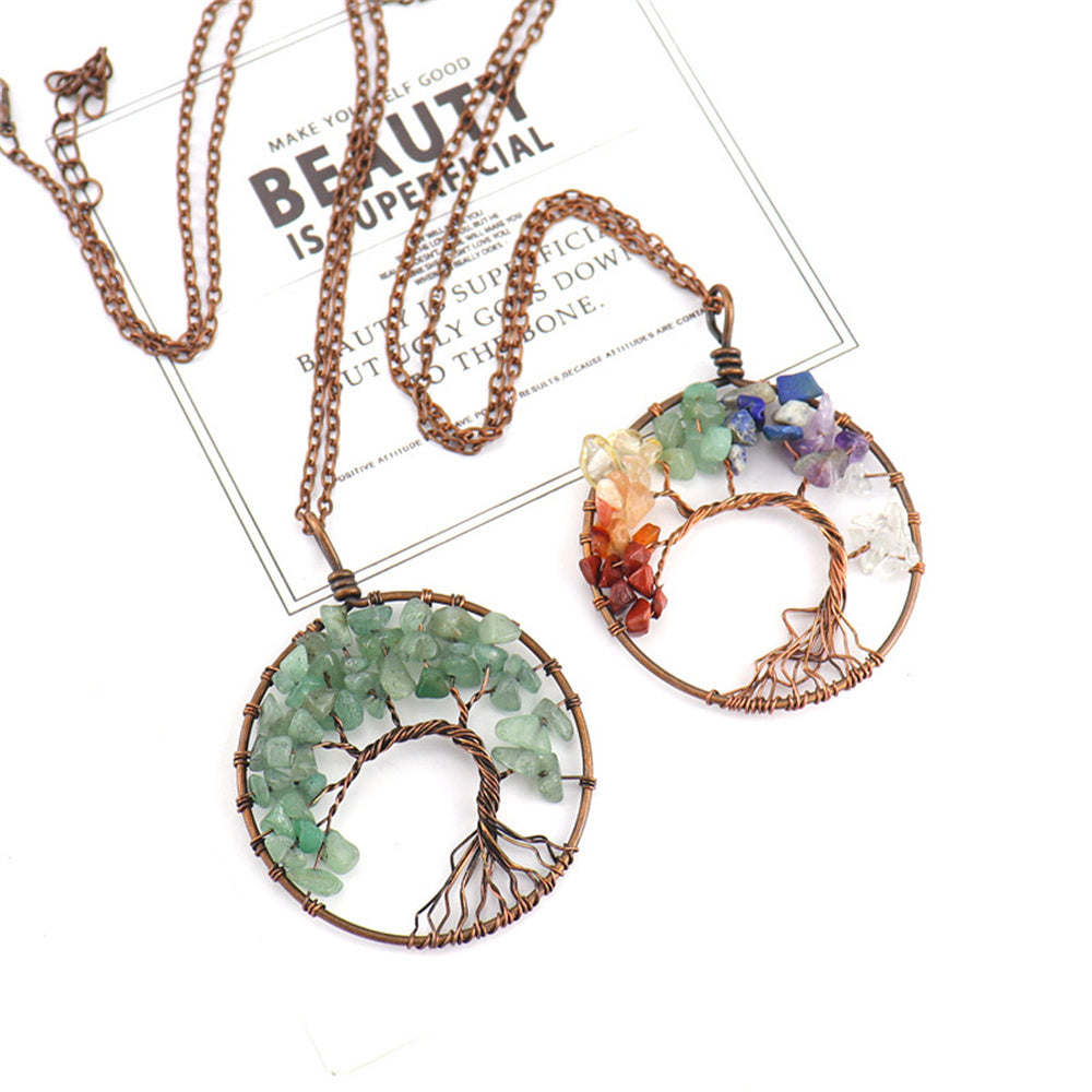 7 Chakra Natural Stone Tree of Life Pendant Necklace