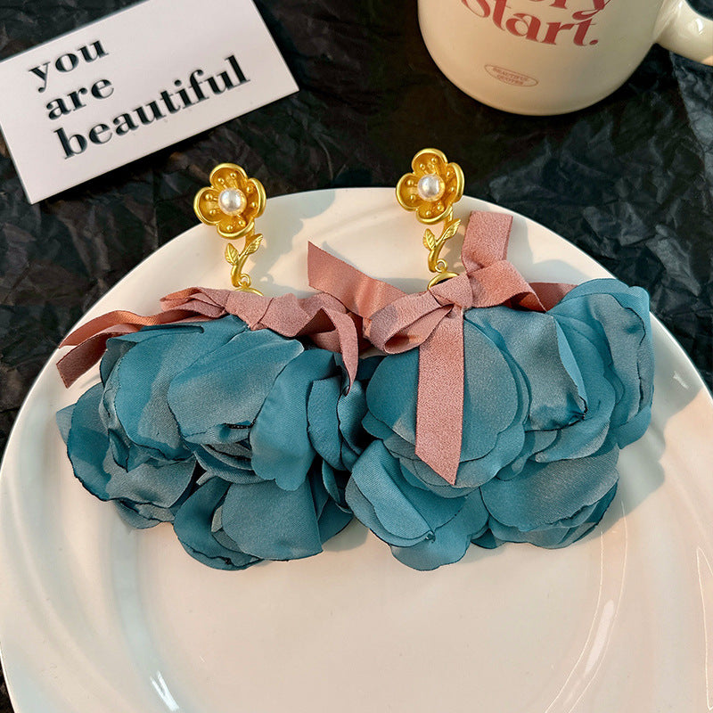 Handmade Fabric Flower Earrings - Fashionable Design