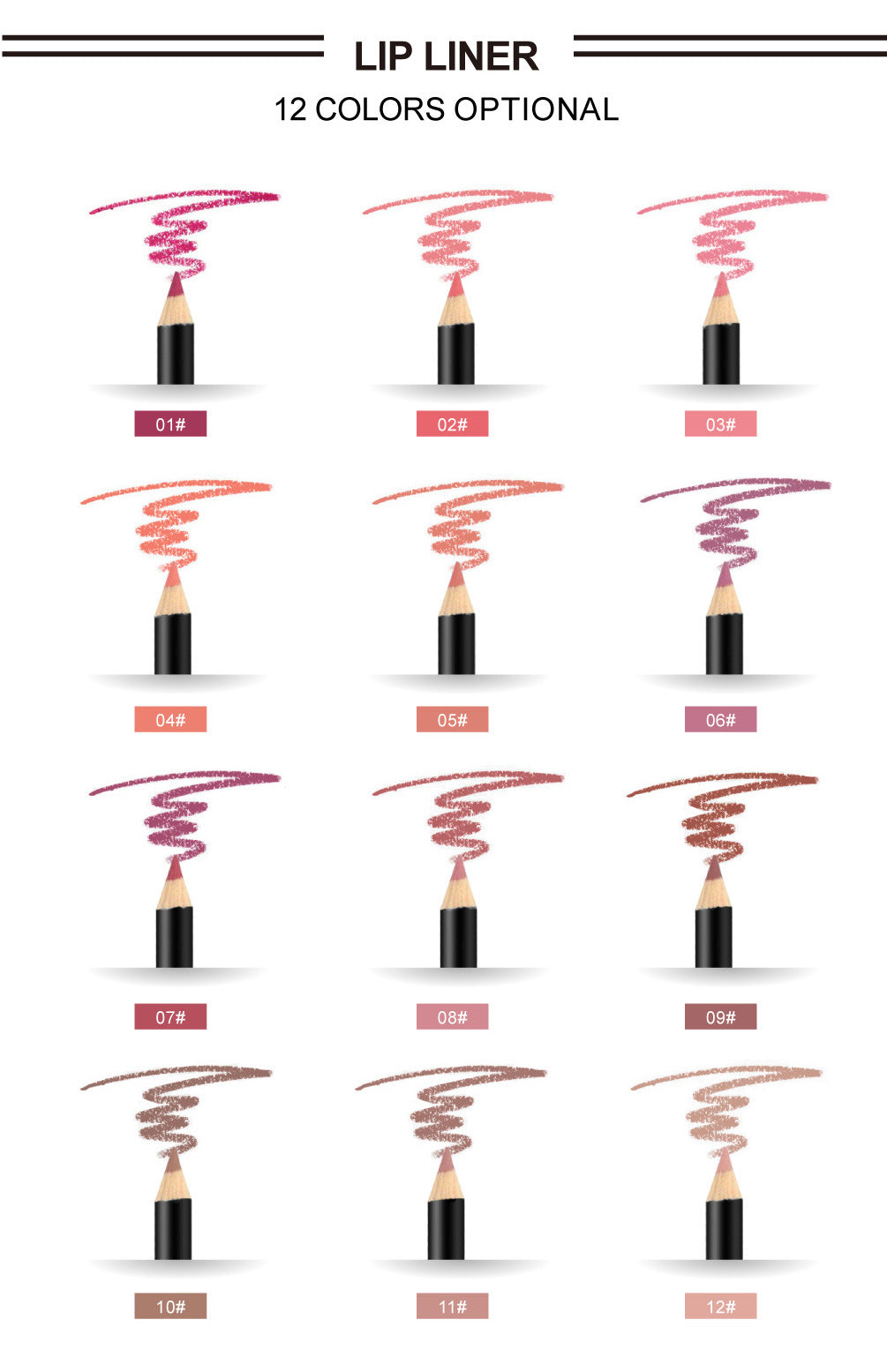 12 Colors Matte Lip Liner - Individual Pencil
