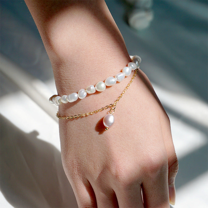 Women's Baroque Freshwater Pearl Double-layer Bracelet
