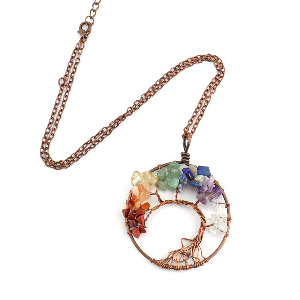7 Chakra Natural Stone Tree of Life Pendant Necklace