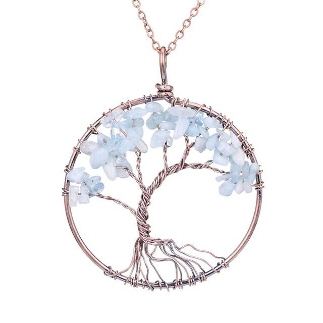 Chakra Tree of Life Pendant Necklace with Copper Crystal