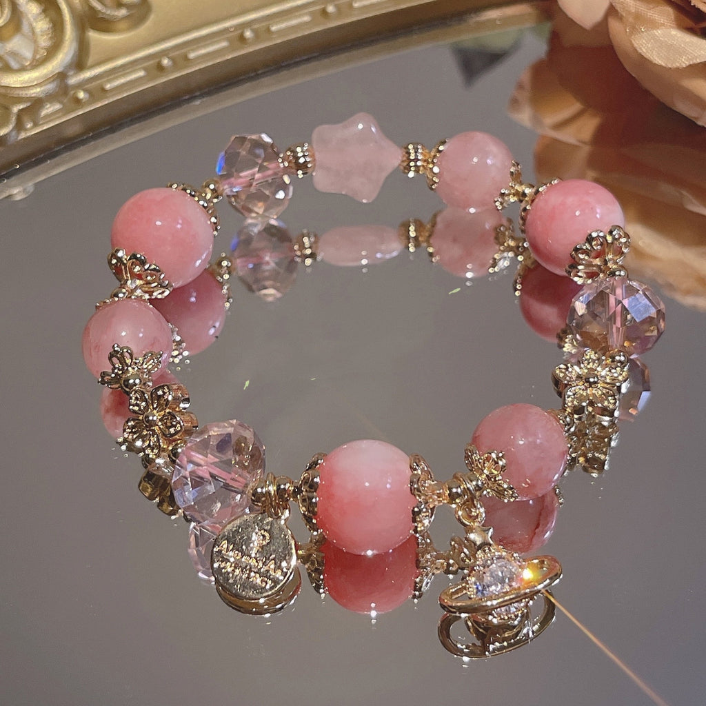 Natural Cream Agate Powder Crystal Bracelet